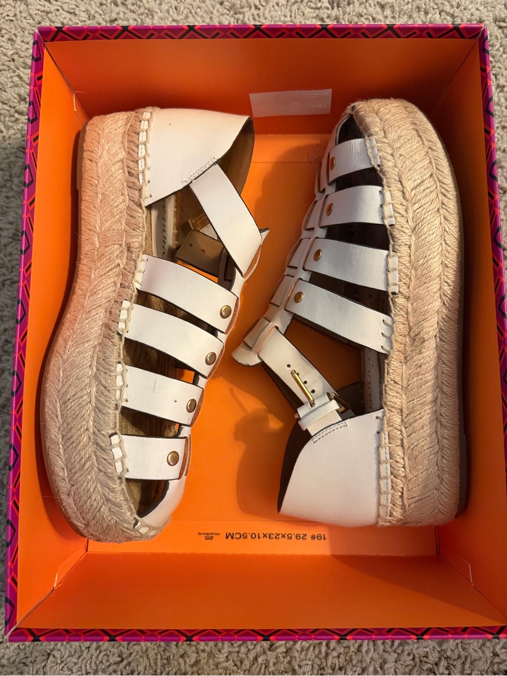 Tory Burch White Leather Espadrille Platform Sandals with Jute Sole